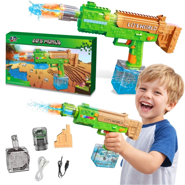Pistolet na wodę Minecraft pixel elektryczny dla dzieci święcący led na USB
