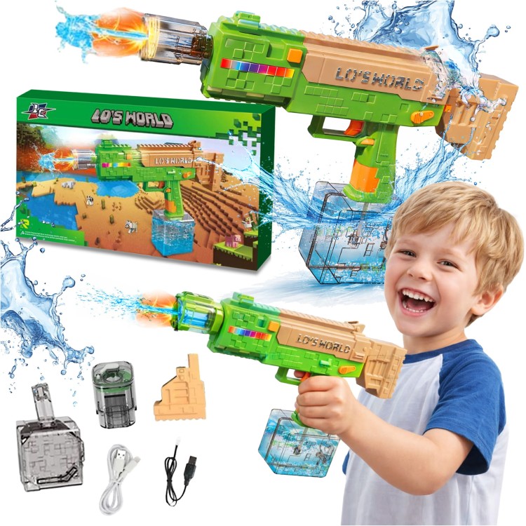 Pistolet na wodę Minecraft pixel elektryczny dla dzieci święcący led na USB