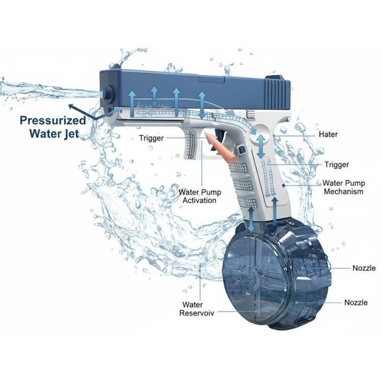 Pistolet na wodę automat elektryczny dla dzieci akumulator USB 2 zbiorniki