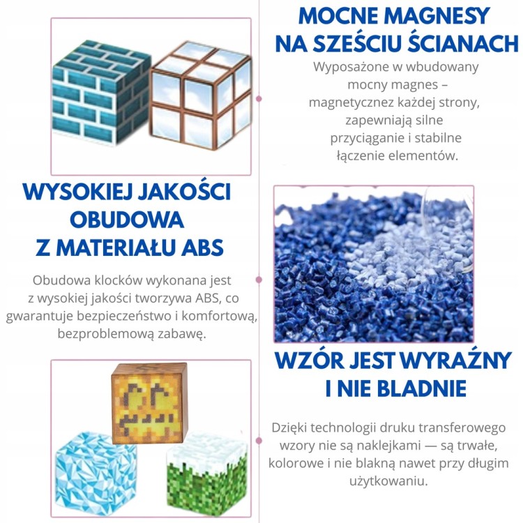 Klocki magnetyczne Minecraft XXL 292szt. konstrukcyjne sześciany kostki