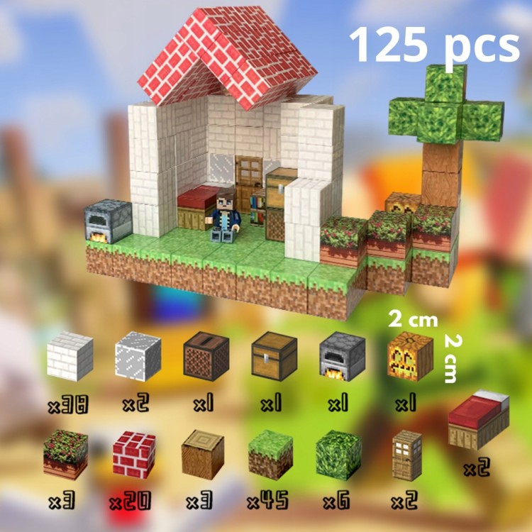 Klocki magnetyczne Minecraft 125szt. konstrukcyjne sześciany kostki PREZENT
