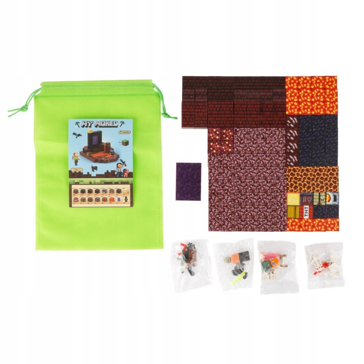 Klocki magnetyczne Minecraft 128szt. konstrukcyjne sześciany + 4 FIGURKI
