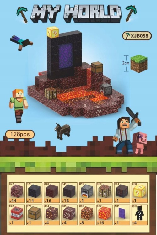 Klocki magnetyczne Minecraft 128szt. konstrukcyjne sześciany + 4 FIGURKI