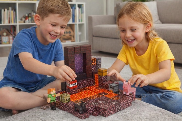Klocki magnetyczne Minecraft 128szt. konstrukcyjne sześciany + 4 FIGURKI